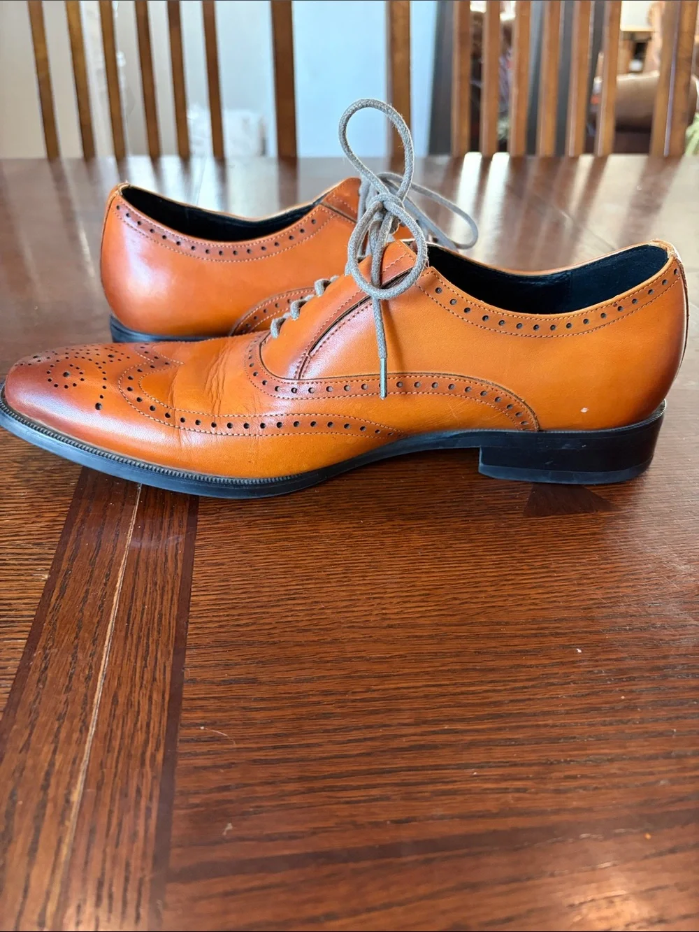 Men's Wingtip Brogue Derby Shoes in Cognac Leather